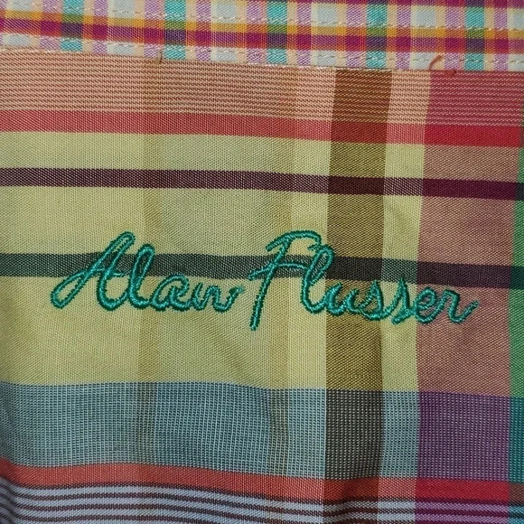 ALAN FLUSSER MEN'S SZ XXL 100% COTTON LONG SLEEVE PLAID DRESS SHIRT MULTI COLOR - Picture 2 of 13